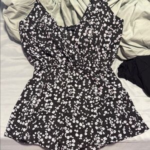 Floral Black and White Sleeveless Rhomper